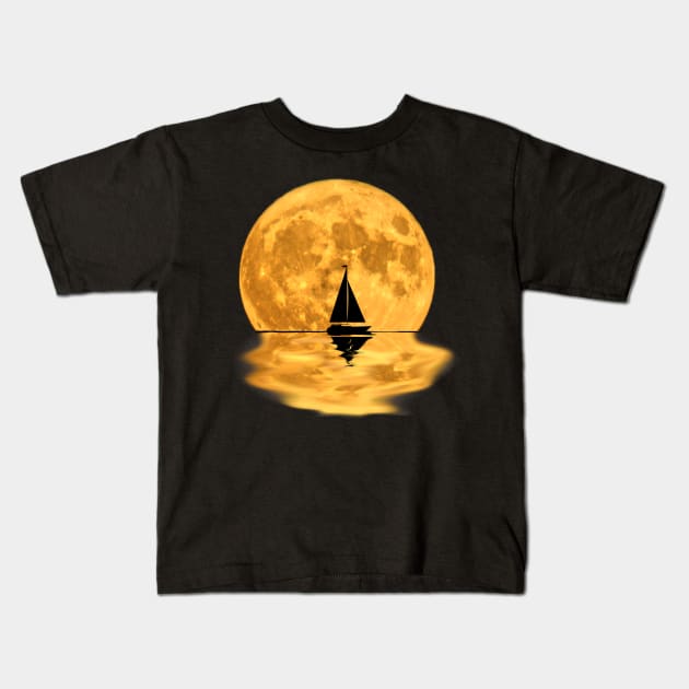 Sailboat night cruise boating sailing full moon Kids T-Shirt by BurunduXX-Factory